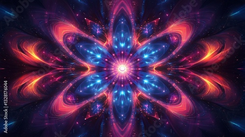 Abstract glowing flower design with bright colors and cosmic feel pattern
