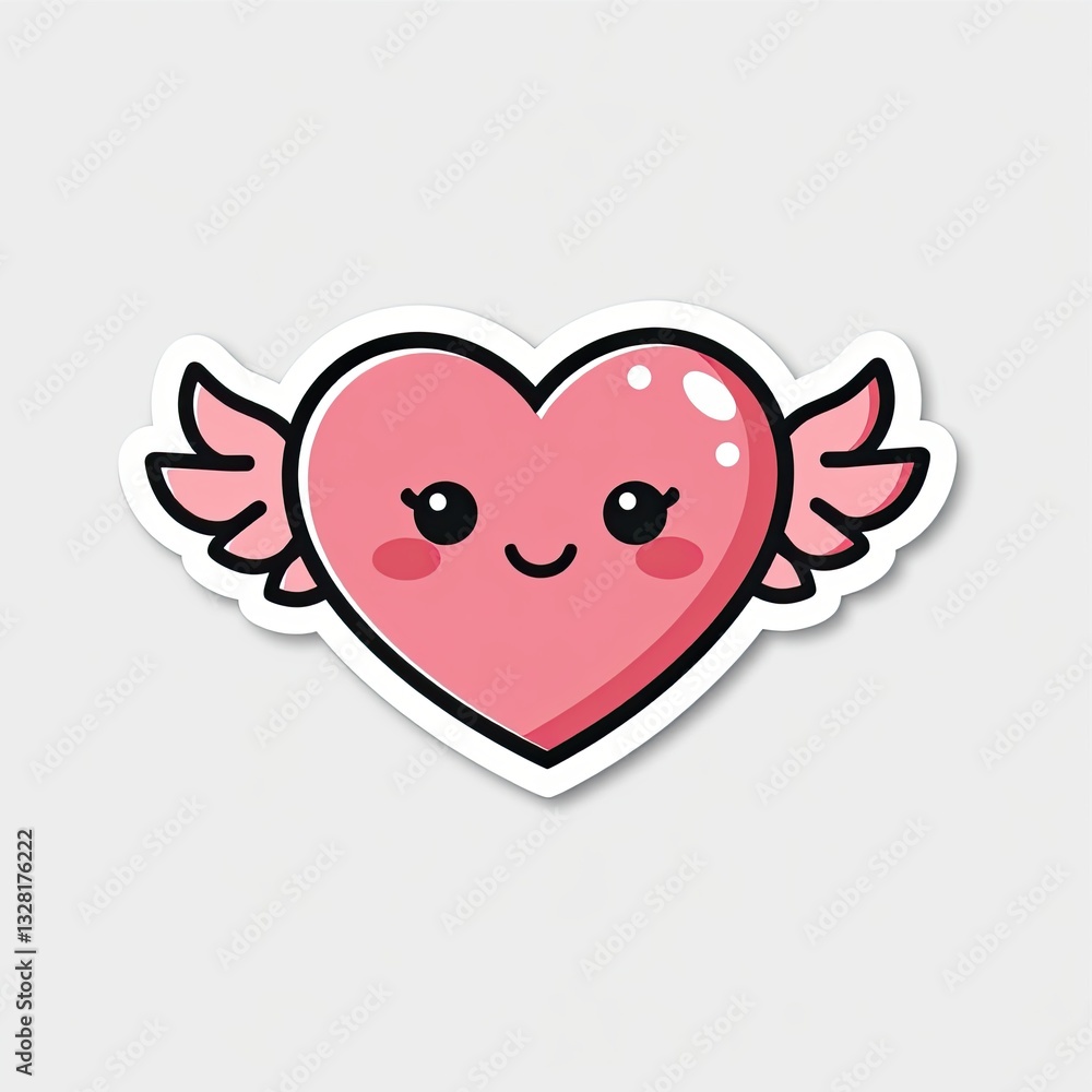 Cute Pink Heart with Wings and Smiling Face Character Illustration Cute Pink Heart with Wings and Smiling Face Character Illustration