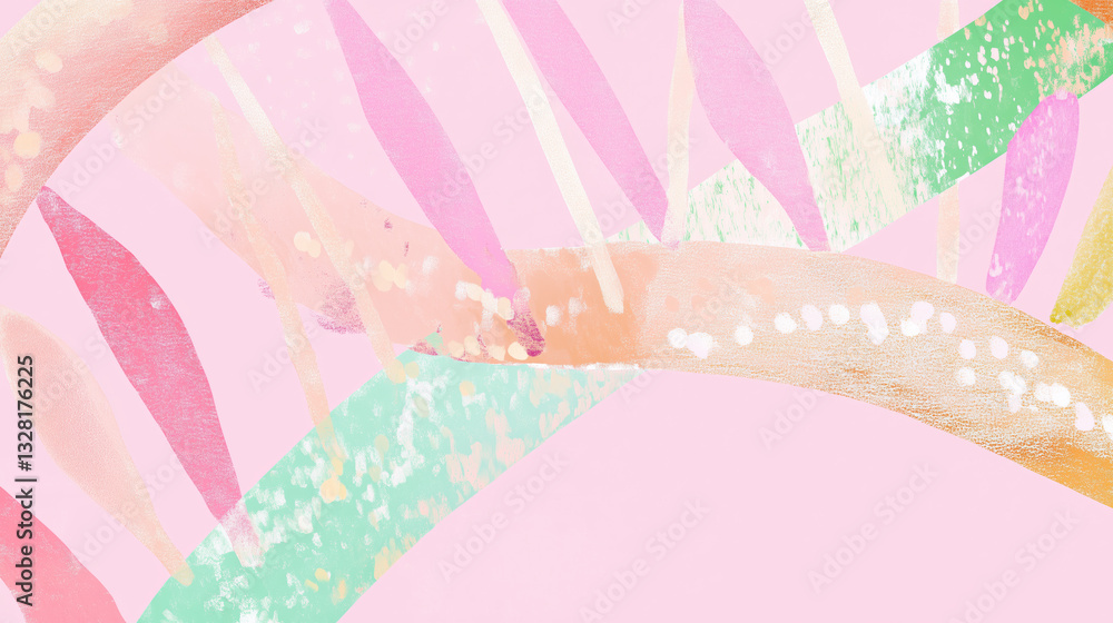 2D illustration of Abstract design featuring colorful shapes and patterns on pink background, evoking sense of creativity and playfulness 2D illustration of Abstract design featuring colorful shapes and patterns on pink background, evoking sense of creativity and playfulness