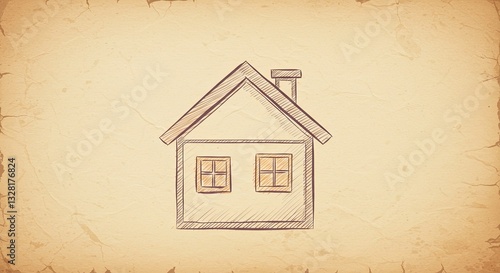 A house with a chimney and two windows