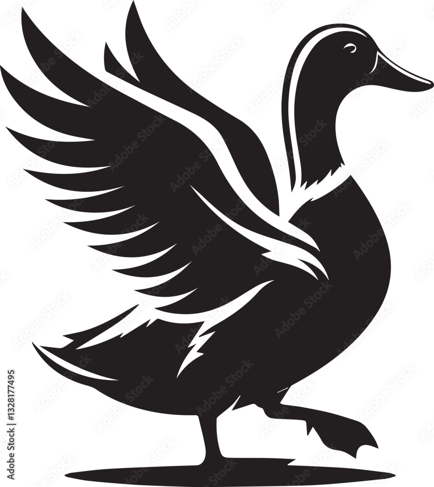 Fototapeta premium duck vector illustration, duck logo design, duck vector icon, duck silhouette vector, duck silhouette vector black and white full body eps file