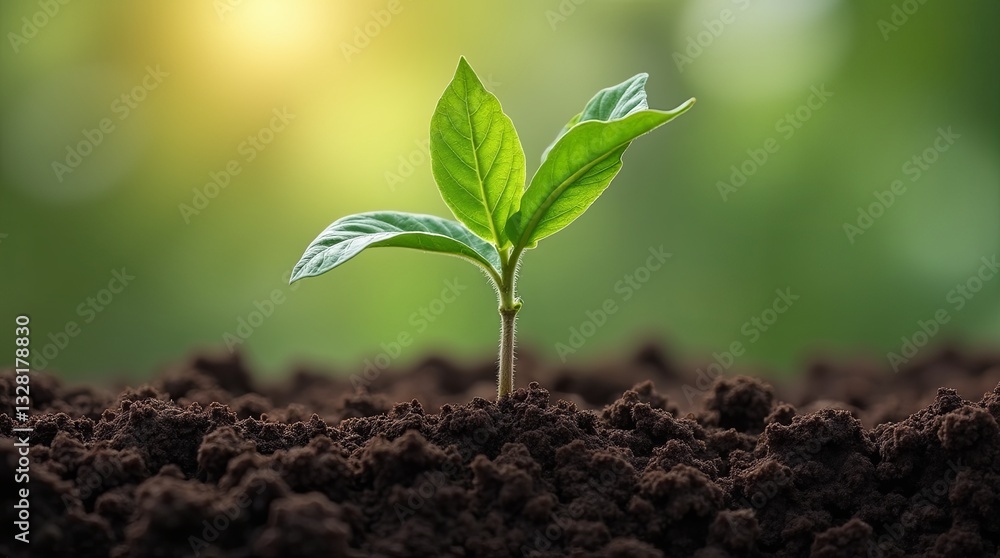 A small green plant is growing in the dirt A small green plant is growing in the dirt