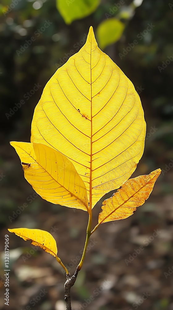 Fototapeta premium Yellow tree leaf, single leaves of fall season, autumn plants and flowers