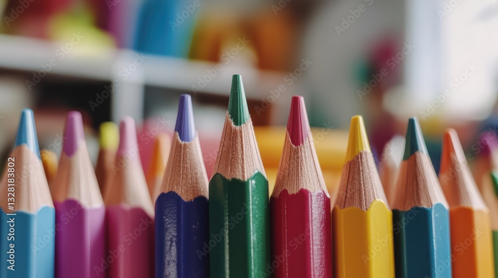 Bright, colorful pencils stand perfectly lined, showcasing a palette of creativity and inviting an artistic journey. Bright, colorful pencils stand perfectly lined, showcasing a palette of creativity and inviting an artistic journey.
