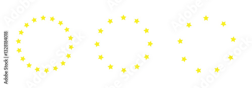 Star in circle vector icon. European union flag symbol. Stars of various sizes arranged in a circle. Round frame, border. vector illustration eps 888.