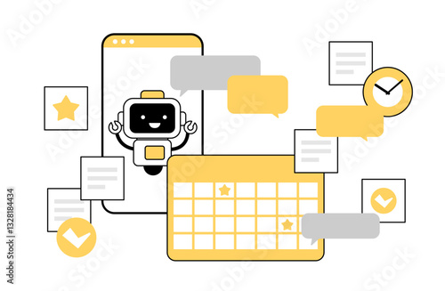 スケジュール管理をするAIアシスタントのベクターイラスト ロボット 秘書 シンプル