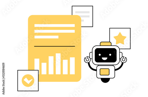 情報分析をするAIのベクターイラスト 資料 グラフ ロボット