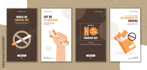 No Smoking Day Social Media Stories Template in Flat Cartoon Style Background