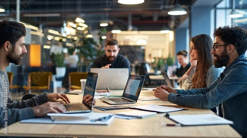 Wallpaper Mural Team Collaboration in a Modern Office Space, Working Together on Laptops at a Desk Torontodigital.ca