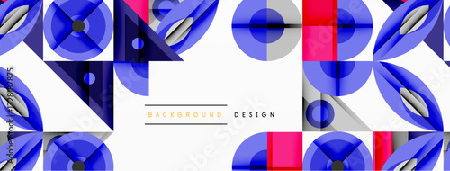 Geometric abstract composition with intersecting shapes, circles, triangles, and gradients, blending vibrant colors and dynamic contrasts to create a modern, futuristic visual design