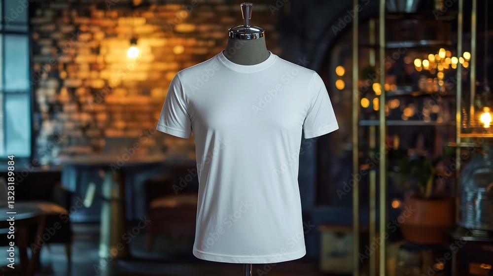 Minimalist blank T shirt mockup displayed a stylish mannequin with soft studio lighting Minimalist blank T shirt mockup displayed a stylish mannequin with soft studio lighting