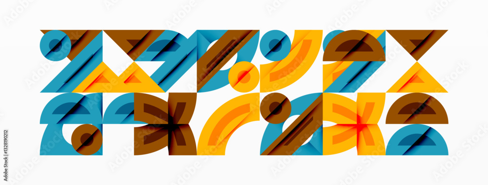 Obraz premium Abstract geometric background with shapes, featuring circular and rounded elements. Bold contrast, smooth gradients, dynamic composition, futuristic style