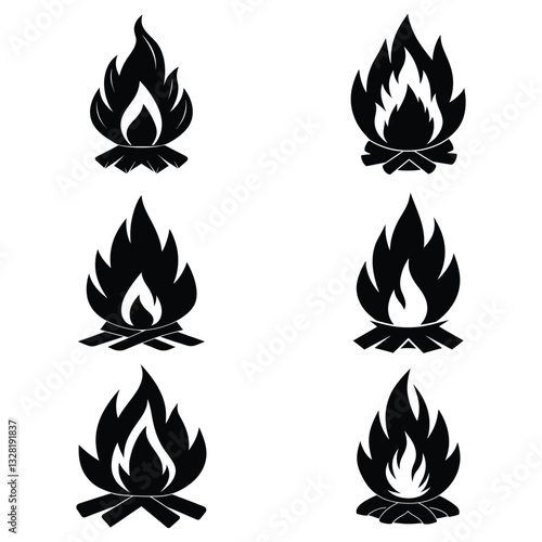 set of fires silhouette vector illustration