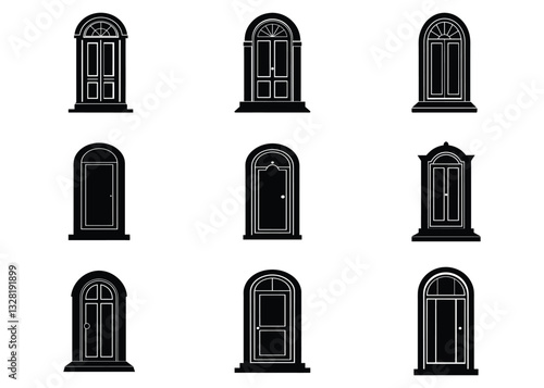 set of doors silhouette vector illustration