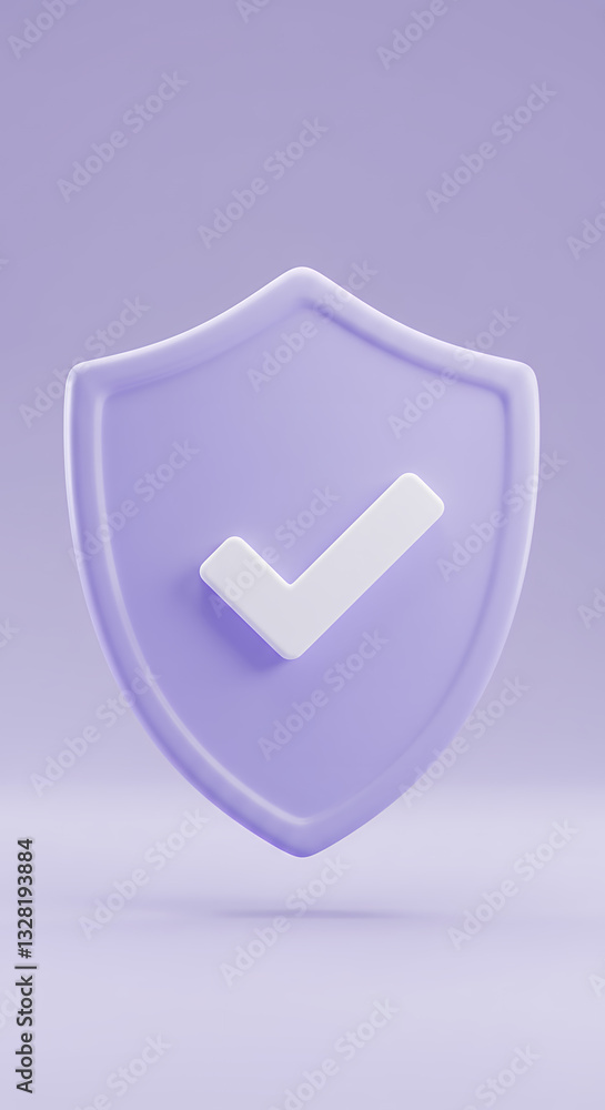 Lilac Shield with Checkmark: Security, Protection, & Trust in Pastel 3D Render - Digital Safety, Approval Icon, Verification Symbol Lilac Shield with Checkmark: Security, Protection, & Trust in Pastel 3D Render - Digital Safety, Approval Icon, Verification Symbol