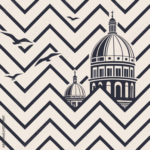 This mesmerizing chevron pattern utilizes 3D depth and optical illusions to create a captivating sense of movement and disorientation.  A sophisticated and visually stimulating design.