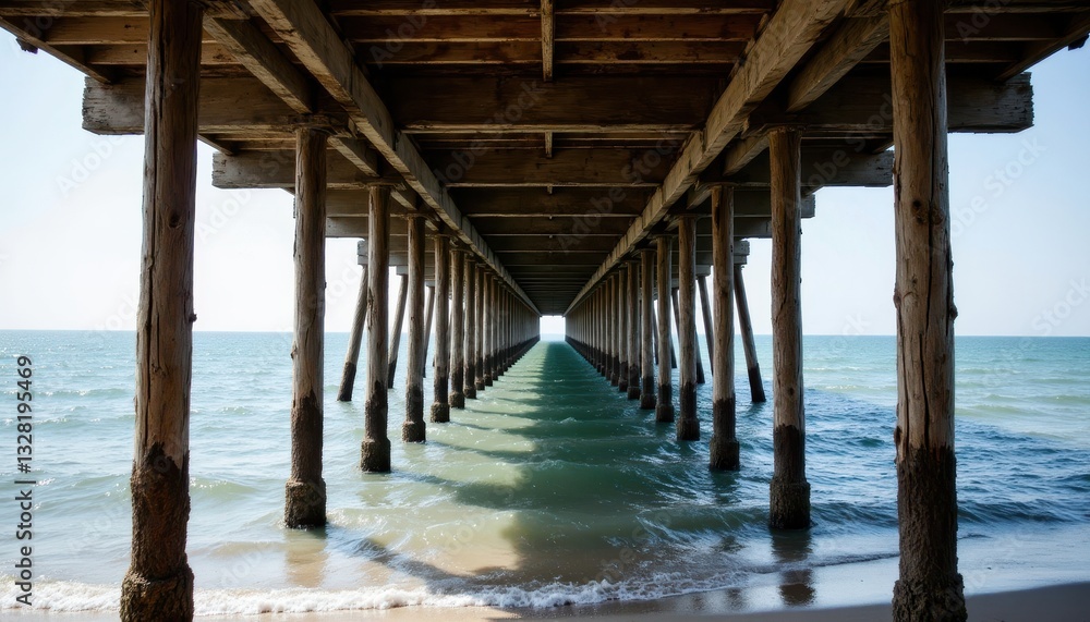 The sun drenched Michigan pier stood proudly against the vast lake stretches, its weathered wood beams telling tales of a bygone era The sun drenched Michigan pier stood proudly against the vast lake stretches, its weathered wood beams telling tales of a bygone era
