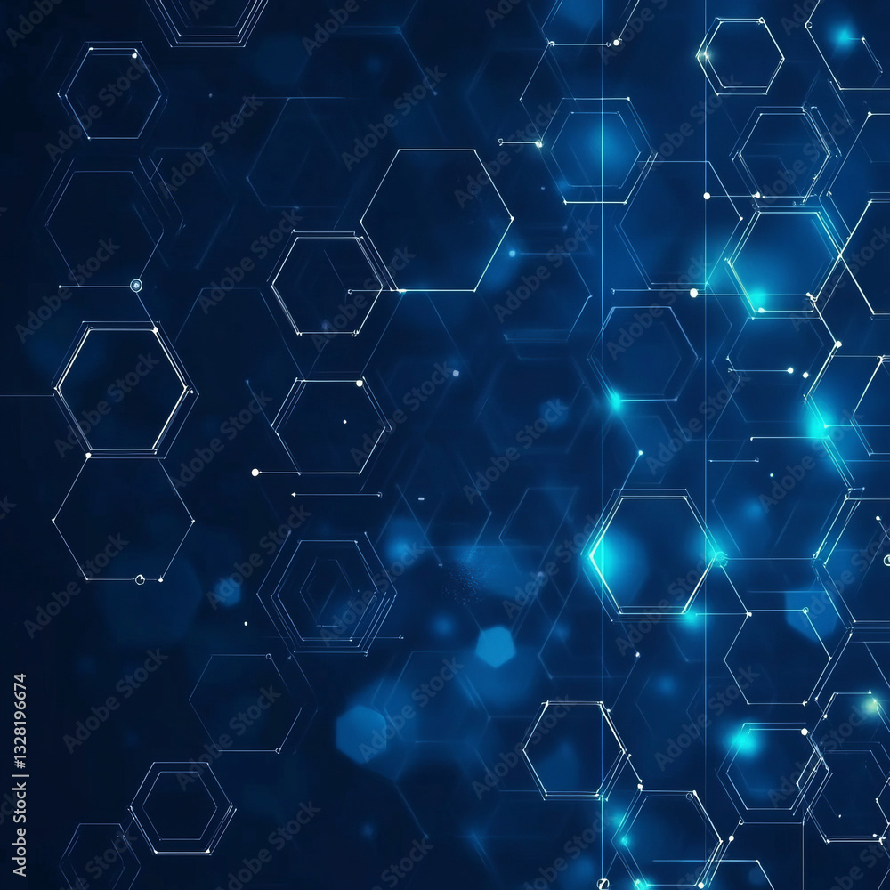 Fototapeta premium Abstract Interconnected Hexagonal Network in Shades of Blue with Digital Glow