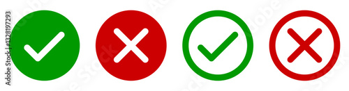 Check mark and red cross mark icon set. checkmark and cross mark isolated with white background. Checkmark and X mark icon use for apps and websites. Checkmark, icons.