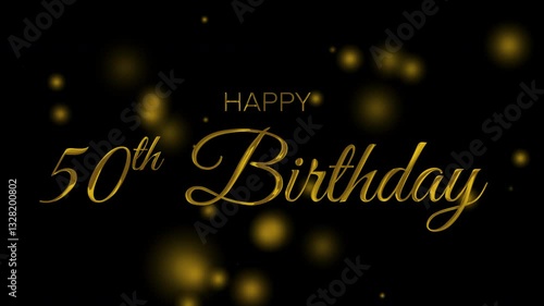 Happy 50th birthday greeting with blurred yellow lights. Ideal for festive birthday invitations, celebratory social media posts, or elegant greeting cards.