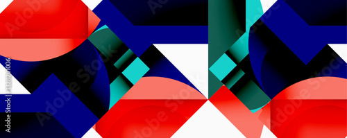 Abstract geometric artwork with interwoven angular and curved shapes, dynamic composition with smooth gradients and bold contrasts