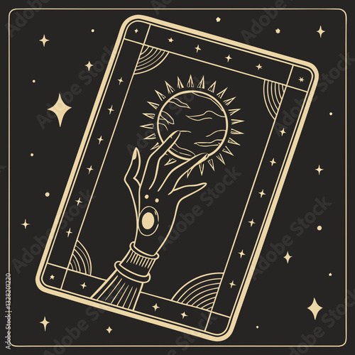 Mystical Sun with Tarot Cards and Crescent Moon, a captivating design.