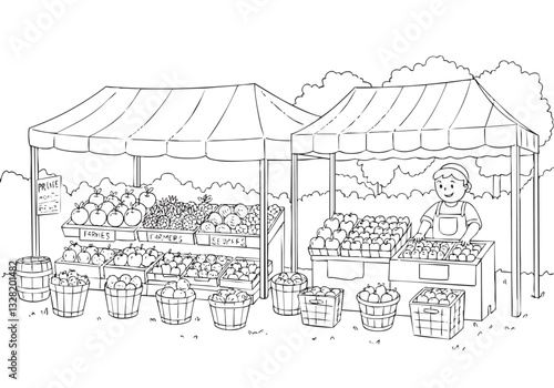 Fruit Shopkeeper in His Shop – Detailed Pencil Sketch