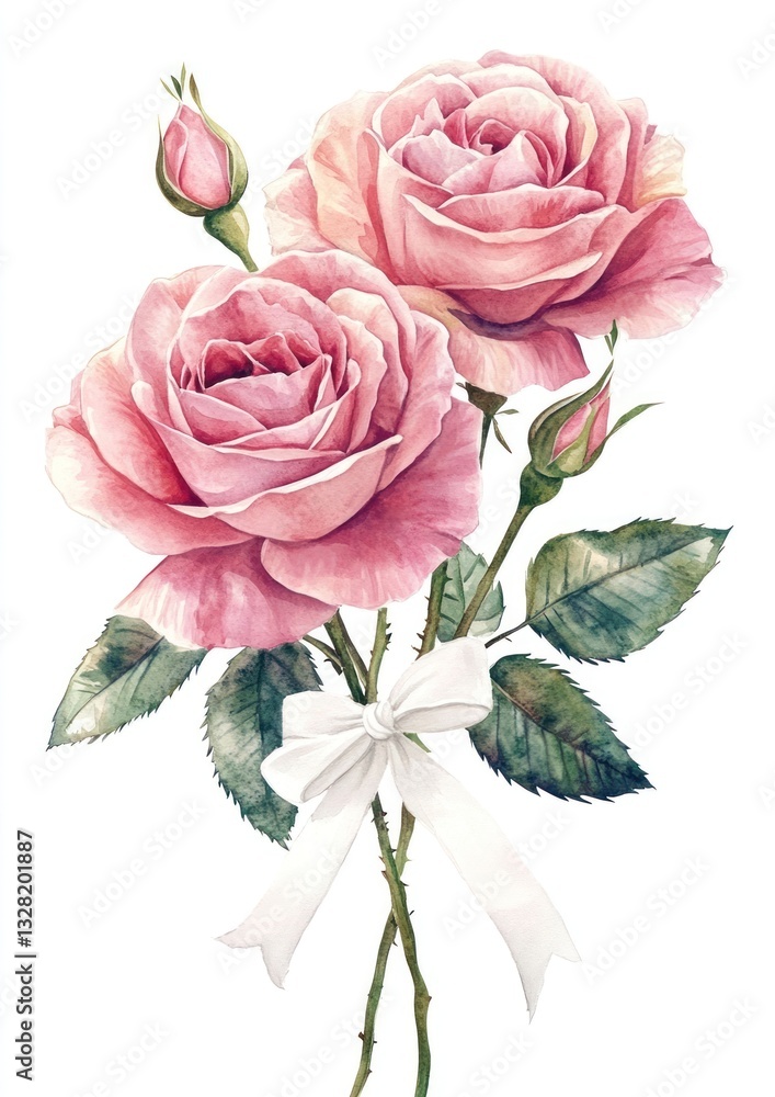 Obraz premium Aesthetic pink rose flowers roses illustration watercolor.
