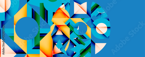 Abstract geometric composition with interlocking circular and angular shapes, featuring smooth gradients and sharp contrasts on a white background