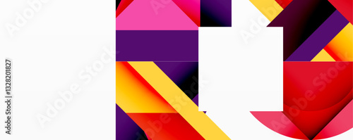 Abstract geometric artwork with interwoven angular and curved shapes, dynamic composition with smooth gradients and bold contrasts
