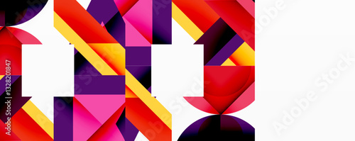 Abstract geometric artwork with interwoven angular and curved shapes, dynamic composition with smooth gradients and bold contrasts