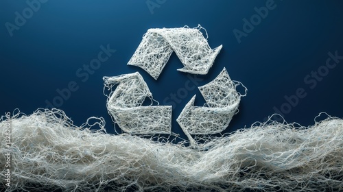Recycling symbol made from biodegradable fishing net representing marine conservation