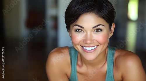 Happy Young Woman With Natural Makeup Smiling Brightly Indoors, beautiful lady with short black hair Free Download Happy Young Woman With Natural Makeup Smiling Brightly Indoors, beautiful lady with short black hair - GFXLoad