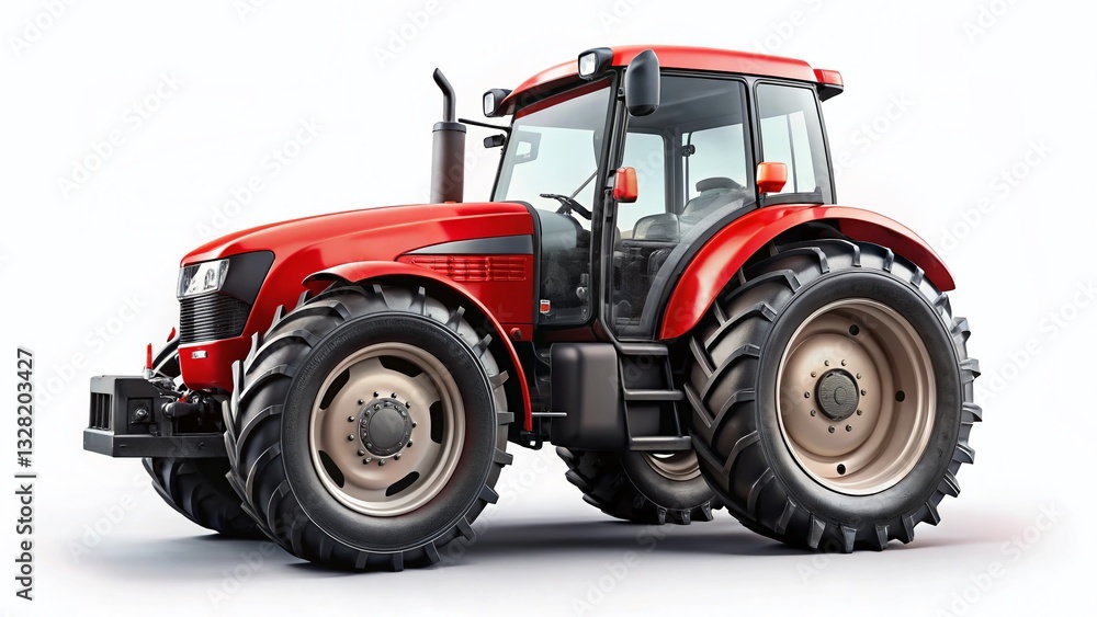 Modern Red Tractor Isolated on White Background - Agricultural Machinery Stock Photo Modern Red Tractor Isolated on White Background - Agricultural Machinery Stock Photo