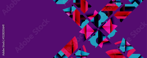 Abstract geometric composition with interlocking circular and angular shapes, featuring smooth gradients and sharp contrasts on a white background