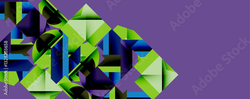 Abstract geometric artwork with interwoven angular and curved shapes, dynamic composition with smooth gradients and bold contrasts