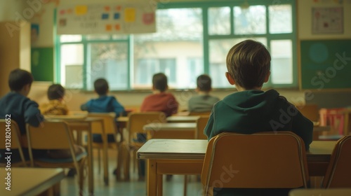 View of Children Sitting at Desks in a Classroom During a Learning Session with Focused Attention