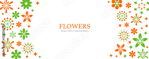 華やかでカラフルに咲く花々のフレームデザイン素材