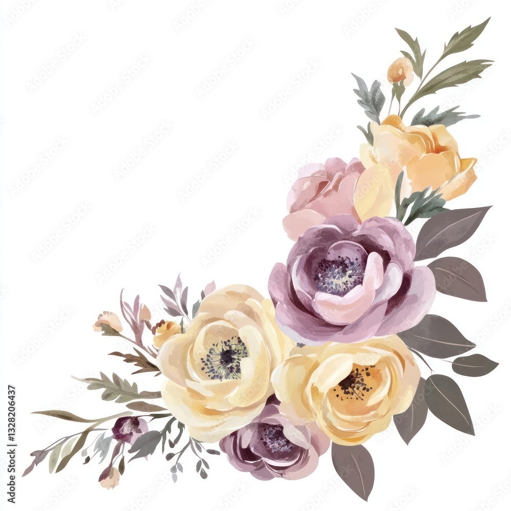 Fototapeta premium Floral bouquet illustration watercolor flowers.