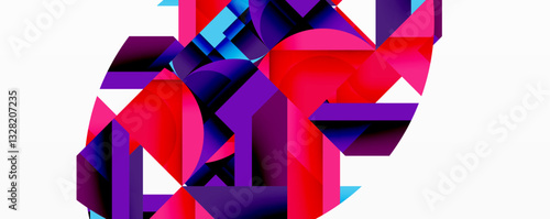 Abstract geometric artwork with interwoven angular and curved shapes, dynamic composition with smooth gradients and bold contrasts