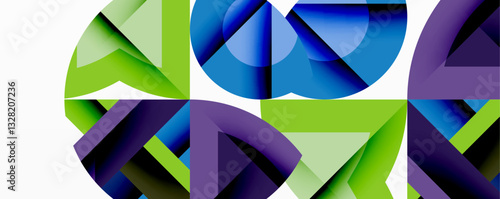 Abstract geometric artwork with interwoven angular and curved shapes, dynamic composition with smooth gradients and bold contrasts