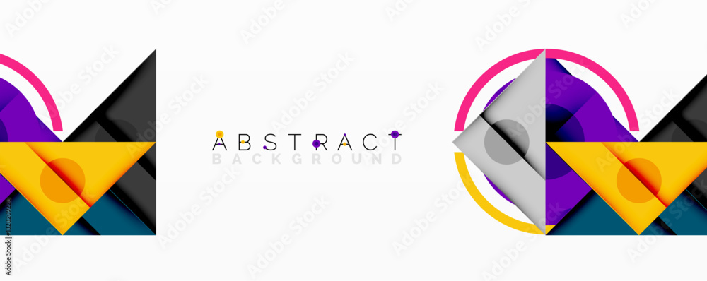 Abstract geometric composition with intersecting triangles, circles, and gradients, creating a dynamic layered pattern with depth and contrast Abstract geometric composition with intersecting triangles, circles, and gradients, creating a dynamic layered pattern with depth and contrast