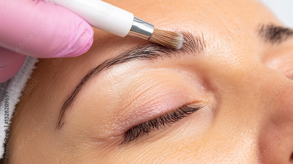 Close-up of Eyebrow Styling with a Precision Brush Close-up of Eyebrow Styling with a Precision Brush