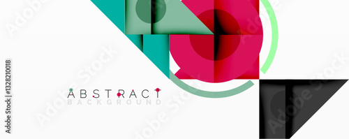 Geometric abstract design with layered triangles, circles, and gradients, forming a structured pattern with sharp contrasts and depth