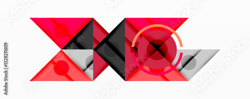 Geometric abstract design with layered triangles, circles, and gradients, forming a structured pattern with sharp contrasts and depth