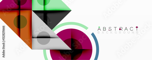 Geometric abstract design with layered triangles, circles, and gradients, forming a structured pattern with sharp contrasts and depth