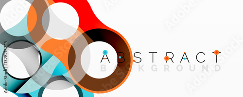 Abstract circle element composition with overlapping circular and tubular shapes featuring smooth gradients, transparency effects, and dynamic layering