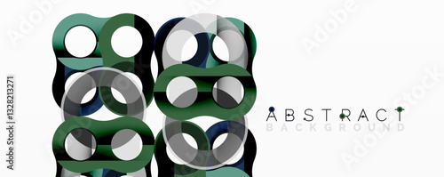 Abstract geometric pattern with interlocking circular and tubular shapes featuring smooth gradients, sharp contrasts, and dynamic layering