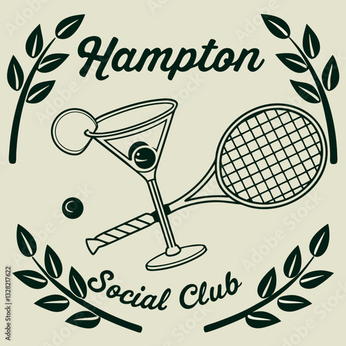 Hampton Social Club Martini Tennis T-Shirt Design