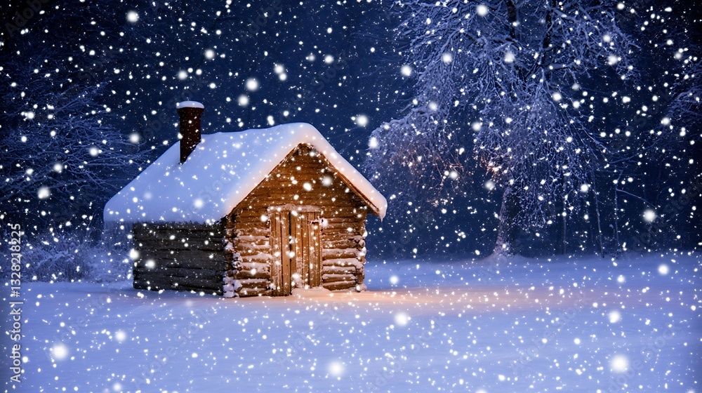 Snow-covered cabin in winter wonderland. Snow-covered cabin in winter wonderland.